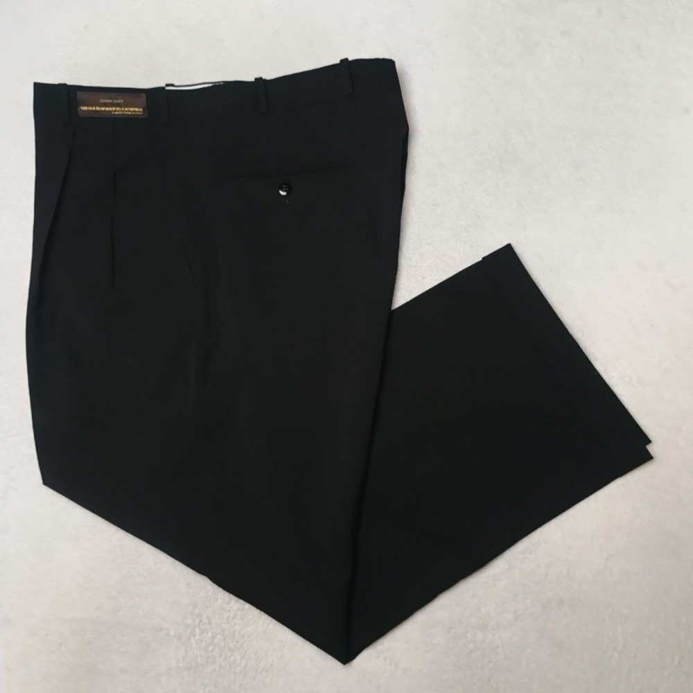 Vitale Barberis Canonico Dress Pants Men 36x28 Black Wool Pleated Classic Italy